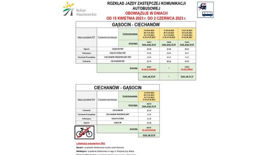 Autobusy zastępcze na odcinku Ciechanów - Gąsocin