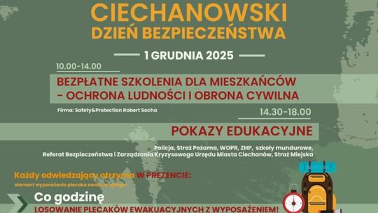 Ciechanów. Bezpłatne szkolenia i losowanie plecaków ewakuacyjnych