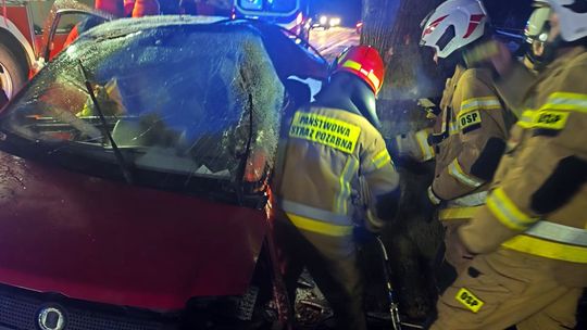 Strażacy wycinają karoserię, by wydobyć kierowcę