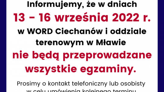 Egzaminów na prawo jazdy w Ciechanowie nie będzie w tym tygodniu