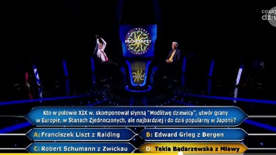 Finałowe pytanie programu „Milionerzy” dotyczyło kompozytorki z Mławy
