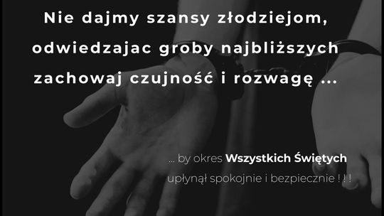 Plakat ostrzegający przed złodziejami na cmentarzu