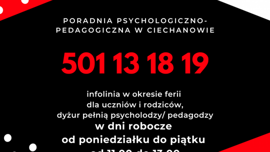 Jak przetrwać ferie? W Ciechanowie rusza infolinia psychologiczna