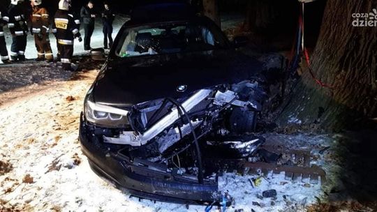 Luksusowe BMW uderzyło w drzewo