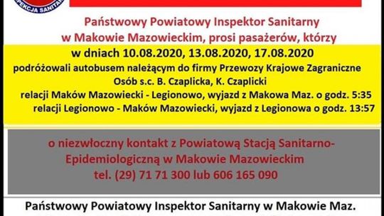 Makowski sanepid poszukuje pasażerów autobusu