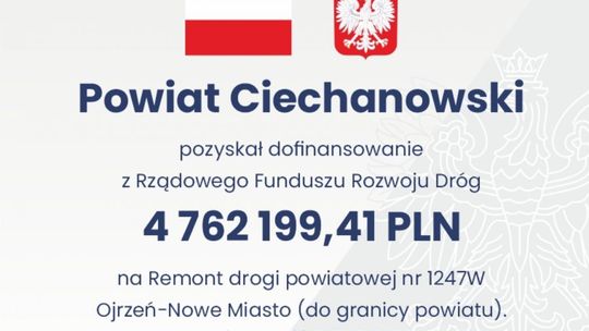 Między Ojrzeniem, a Nowym Miastem poprawią stan drogi. Powiat Ciechanowski dostał wsparcie finansowe na ten cel