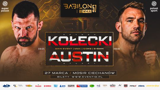 Mistrz olimpijski przed najtrudniejszym wyzwaniem w MMA. Kołecki vs Austin na Babilon MMA 57 Plakat walki MAM Kołeckiego