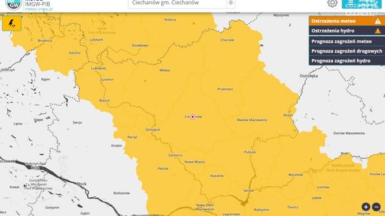 Ostrzeżenie IMGW: Burze z gradem grożą powiatowi ciechanowskiemu i sąsiednim regionom