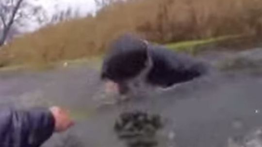 Policjant skacze do rzeki ratować tonącą kobietę [zobacz video] 