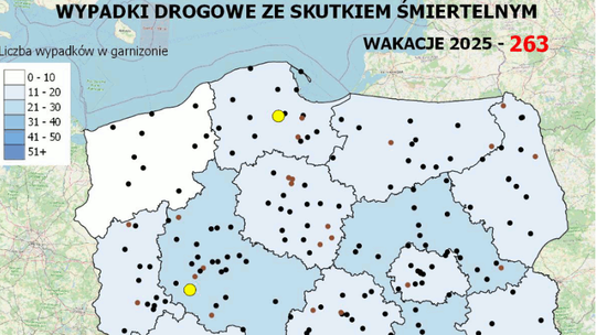 Policyjna mapa wypadków drogowych ze skutkiem śmiertelnym – Wakacje 2025