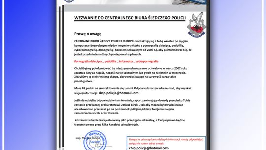 Przestępcy podszywają się pod policjantów CBŚP za pomocą poczty e-mail 
