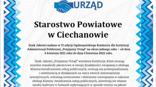 Starostwo Powiatowe w Ciechanowie laureatem prestiżowego konkursu!
