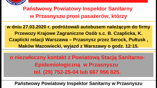 U jednej z osób podróżujących autobusem w naszym regionie stwierdzono COVID -19