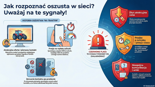 Ursus za 15 tysięcy złotych okazał się pułapką. 36-latek z powiatu płońskiego stracił zaliczkę Infografika - oszustwa