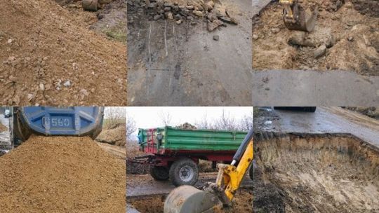 W Gołyminie-Ośrodku ciężarówki zniszczyły drogę
