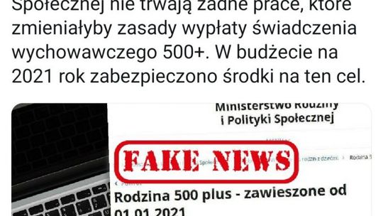 Zawieszone 500 plus od 1 stycznia?! Bądźcie spokojni to tylko fake news.