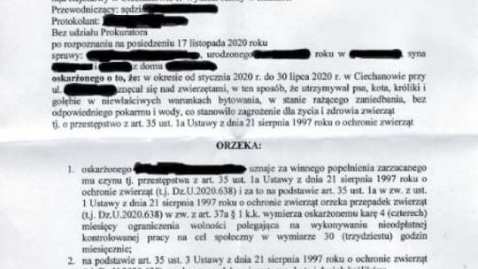 Znęcał się nad zwierzętami. Sąd w Ciechanowie wydał wyrok.
