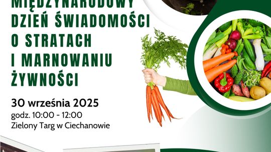 Plakat zapraszający na Zupę Disco w Ciechanowie. Widać na nim miskę zupy, warzywa oraz informacje o dacie i miejscu wydarzenia.