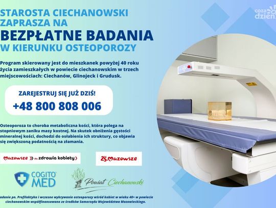 Bezpłatne badania w kierunku osteoporozy dla mieszkanek powiatu ciechanowskiego