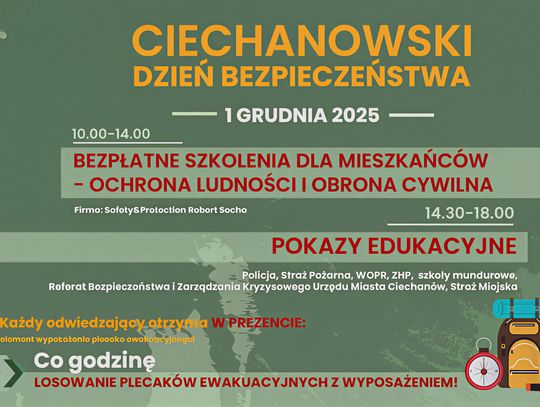 Ciechanowski Dzień Bezpieczeństwa: nauka przetrwania w kryzysie i plecak ewakuacyjny do wylosowania