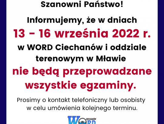 Egzaminów na prawo jazdy w Ciechanowie nie będzie w tym tygodniu