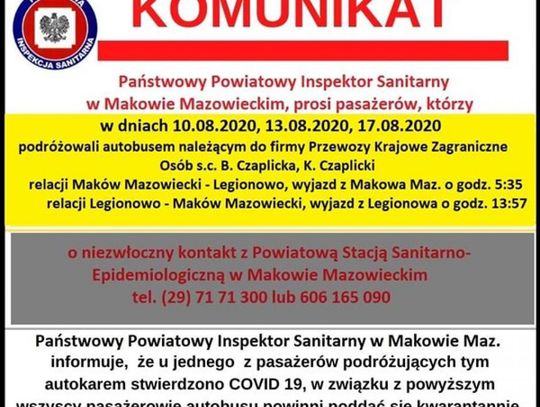 Makowski sanepid poszukuje pasażerów autobusu