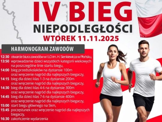 Płońsk zaprasza na IV Bieg Niepodległości. Sprawdź harmonogram i atrakcje! Plakat - Bieg Niepodległości w Płońsku