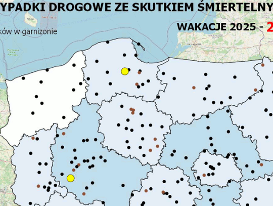 Policyjna mapa wypadków drogowych ze skutkiem śmiertelnym – Wakacje 2025