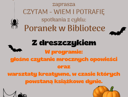 „Poranek w Bibliotece” – dyniowe warsztaty i straszne opowieści 