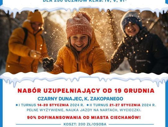 Rusza nabór uzupełniający na zimowiska dla dzieci z 90% dofinansowaniem od miasta 