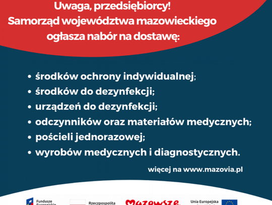 Samorząd Mazowsza szuka dostawców środków ochrony osobistej