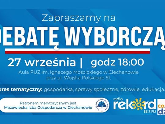 Transmisja Debaty Wyborczej kandydatów do Sejmu RP, z okręgu 16 (ciechanowsko - płockiego)
