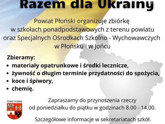 W materialną pomoc Ukrainie włączył się Powiat Płoński