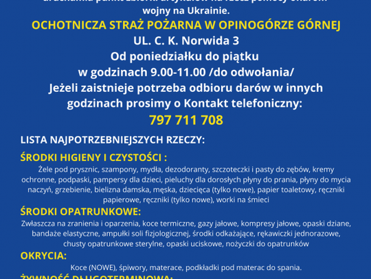 W Opinogórze zbierają artykuły na rzecz pomocy ofiarom wojny w Ukrainie