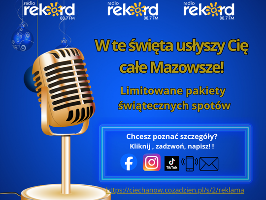 W te Święta bądź GŁOSEM, nie szumem. Radio Rekord Mazowsze z limitowaną ofertą na spoty świąteczne dla firm Plakat reklamujący ofertę świąteczną radia