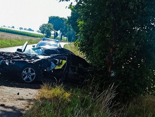 Zjechał z drogi i uderzył w drzewo. Policja: Mężczyzna był nieprzytomny
