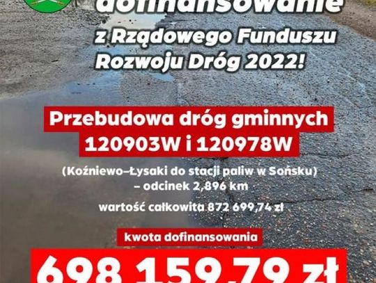 Znalazły się pieniądze na przebudowę dróg w Gminie Sońsk