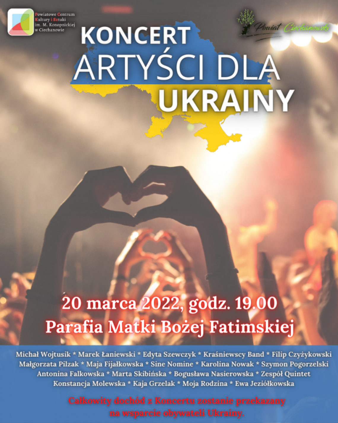 20 marca rodzimi artyści wystąpią w koncercie, z którego dochód będzie przeznaczony na wsparcie obywateli Ukrainy