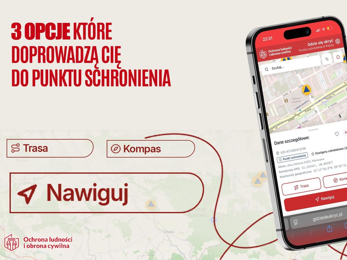 Aplikacja "Gdzie się ukryć" już działa. Sprawdź najbliższy punkt schronienia na mapie PSP Ilustarcja aplikacji pod nazwa gdzie się ukryć