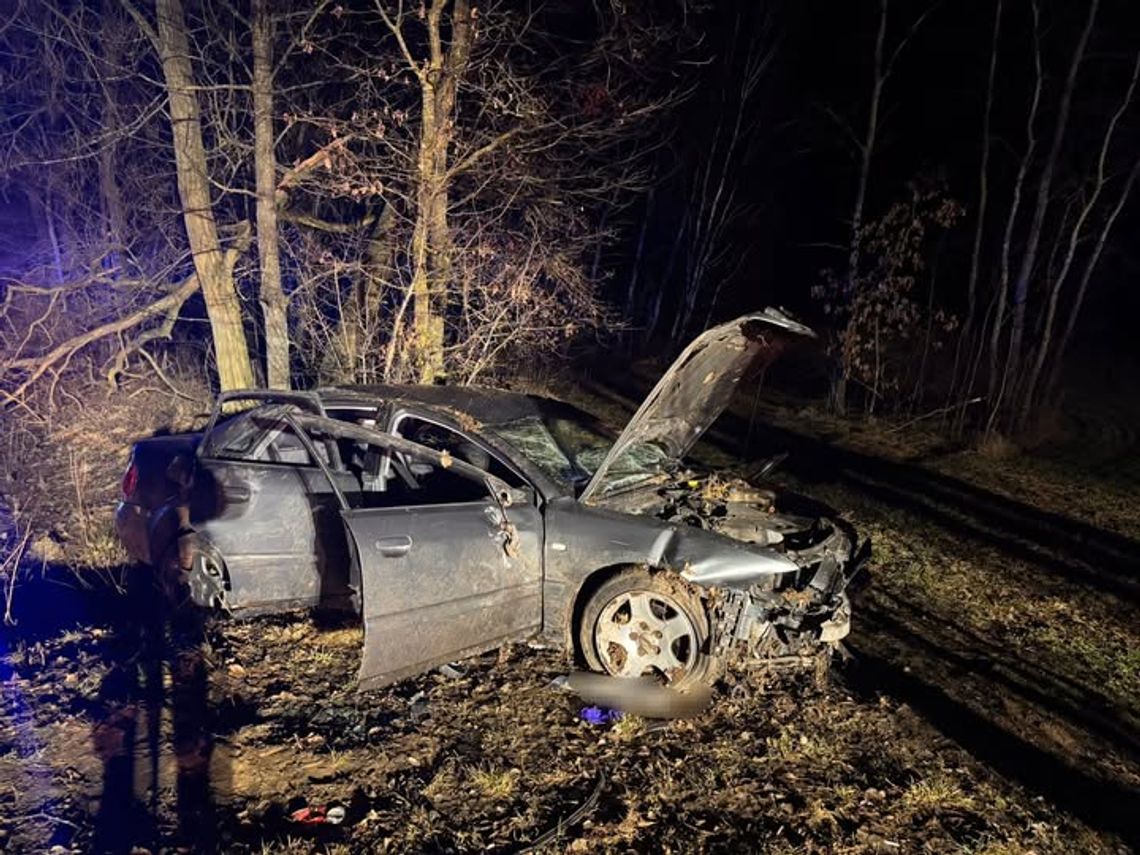 Audi uderzyło w betonowy przepust, trzy osoby w szpitalu