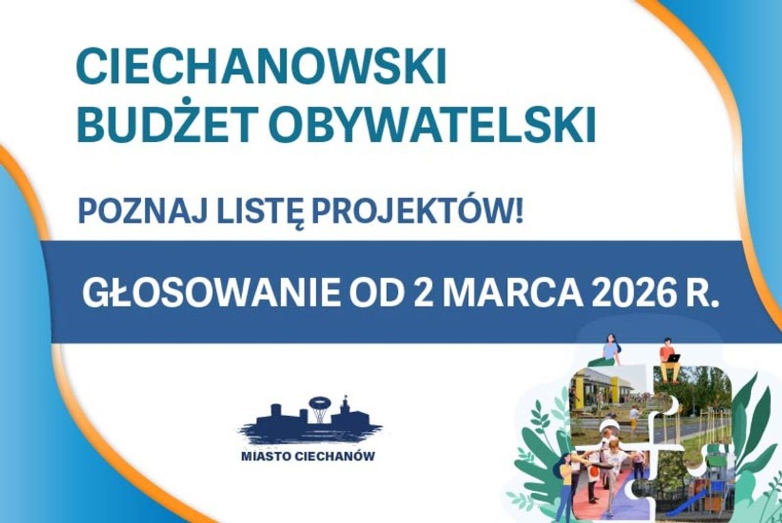 Ciechanów. Głosowanie na projekty CBO 2026 startuje 2 marca Ciechanowski Budżet Obywatelski