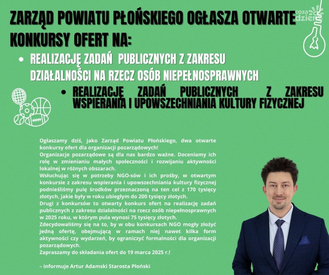 Dotacje dla NGO w Płońsku: 275 tys. zł na sport i pomoc niepełnosprawnym!