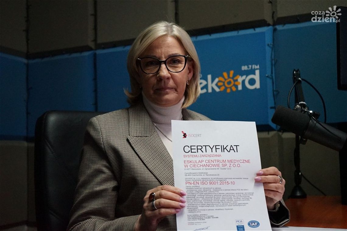 Eskulap Centrum Medyczne w Ciechanowie zdobyło certyfikat systemu zarządzania