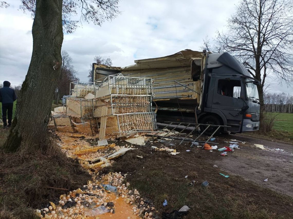 Jajecznica w rowie. Za kierownicą ciężarówki mieszkaniec powiatu ciechanowskiego
