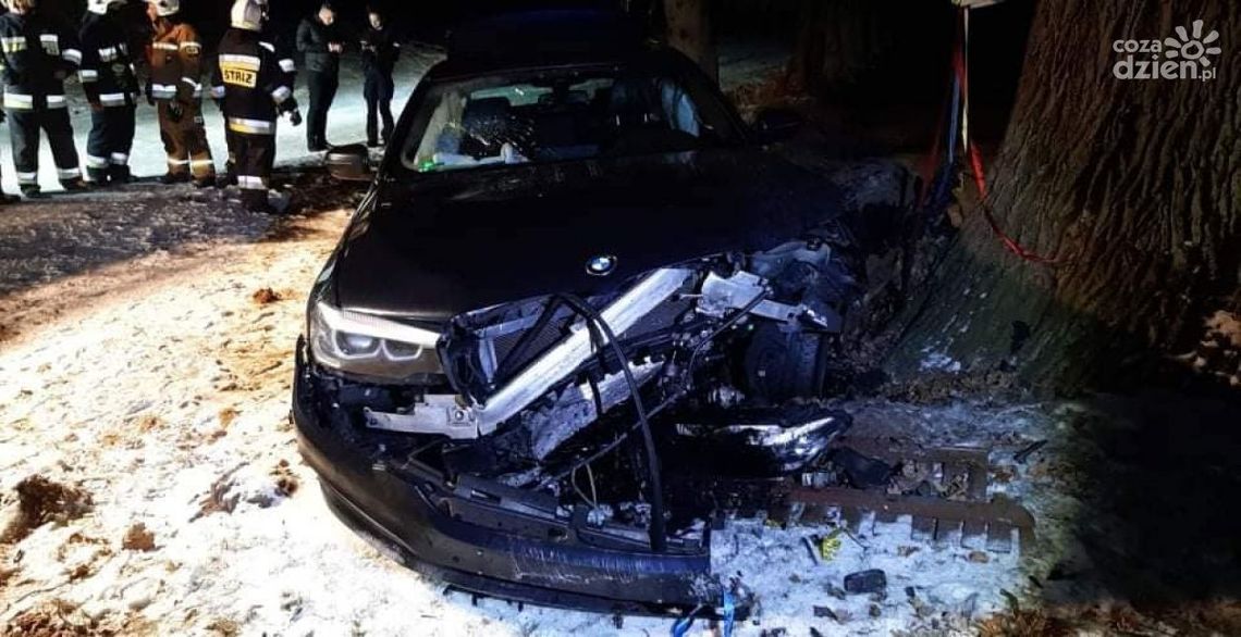 Luksusowe BMW uderzyło w drzewo