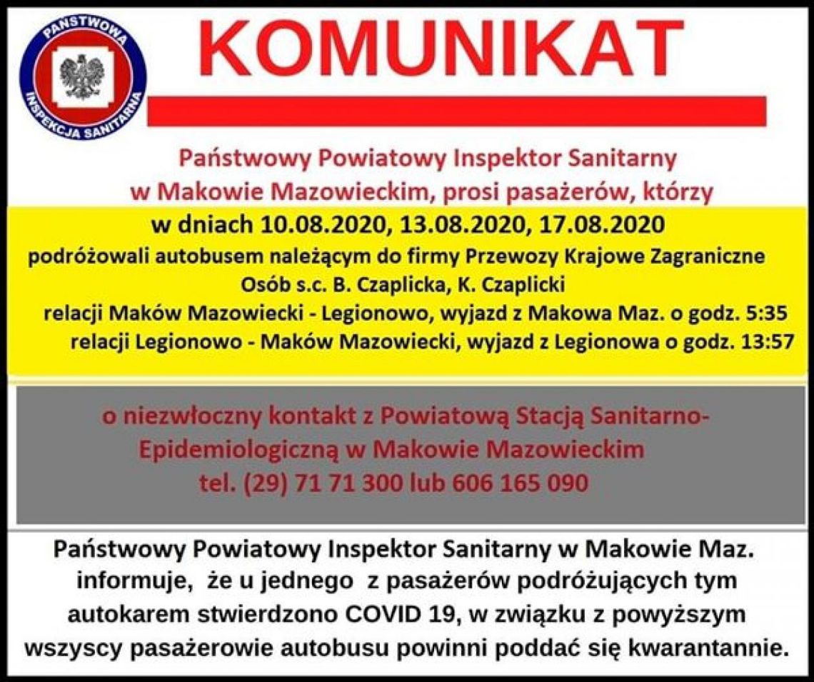 Makowski sanepid poszukuje pasażerów autobusu