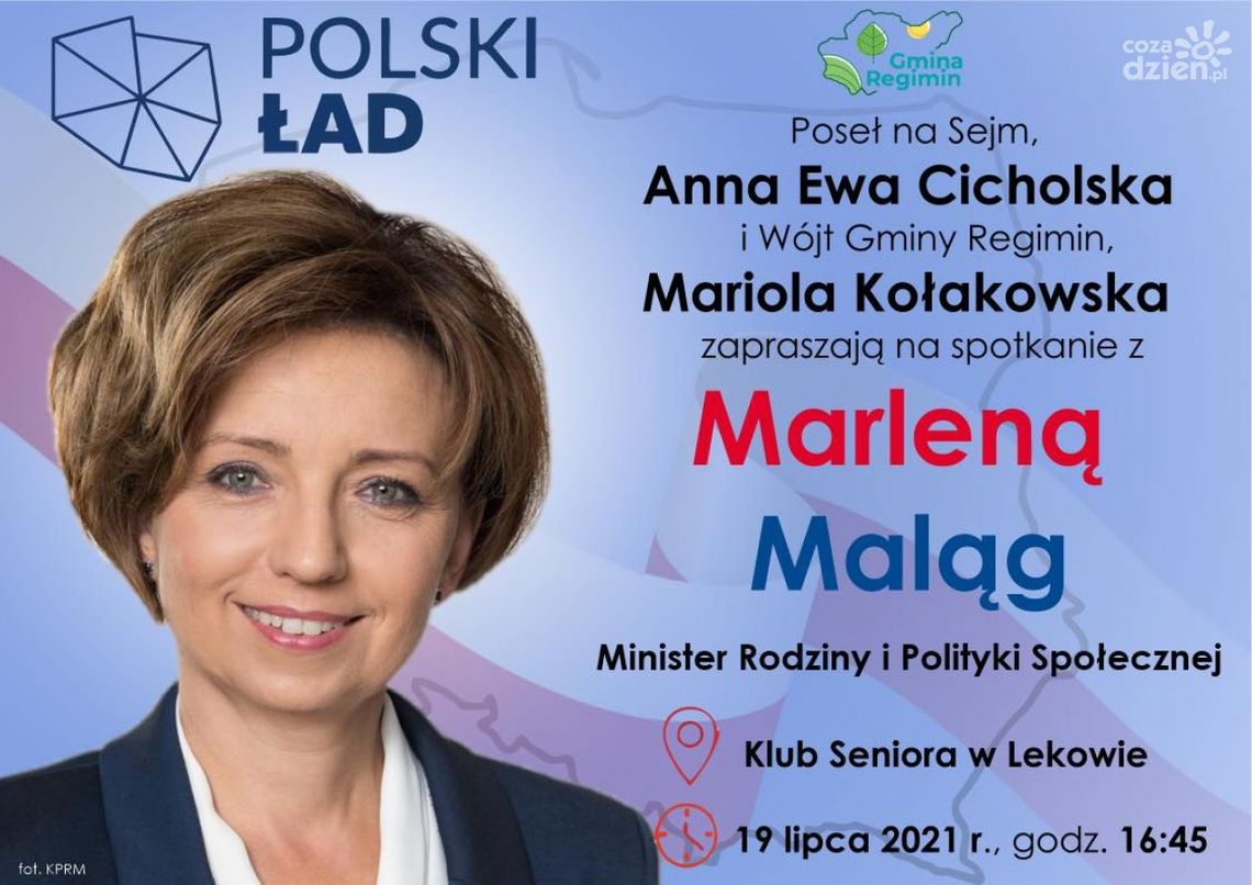 Minister Marlena Maląg przyjedzie do Lekowa, spotkanie w Klubie Seniora
