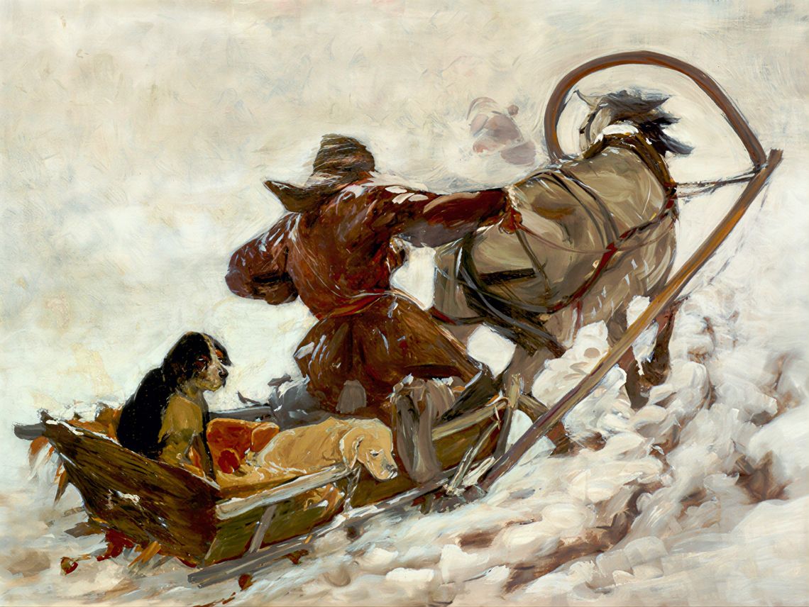 Mistrzowie polskiego malarstwa w Dworze Aleksandry Bąkowskiej. Zobacz „Śnieg w malarstwie polskim Obraz pt. "Psy na polowaniu"