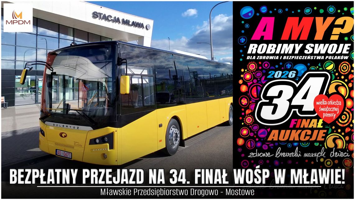 Mława. W niedzielę na finał WOŚP mieszkańców bezpłatnie zawiezie żółty autobus