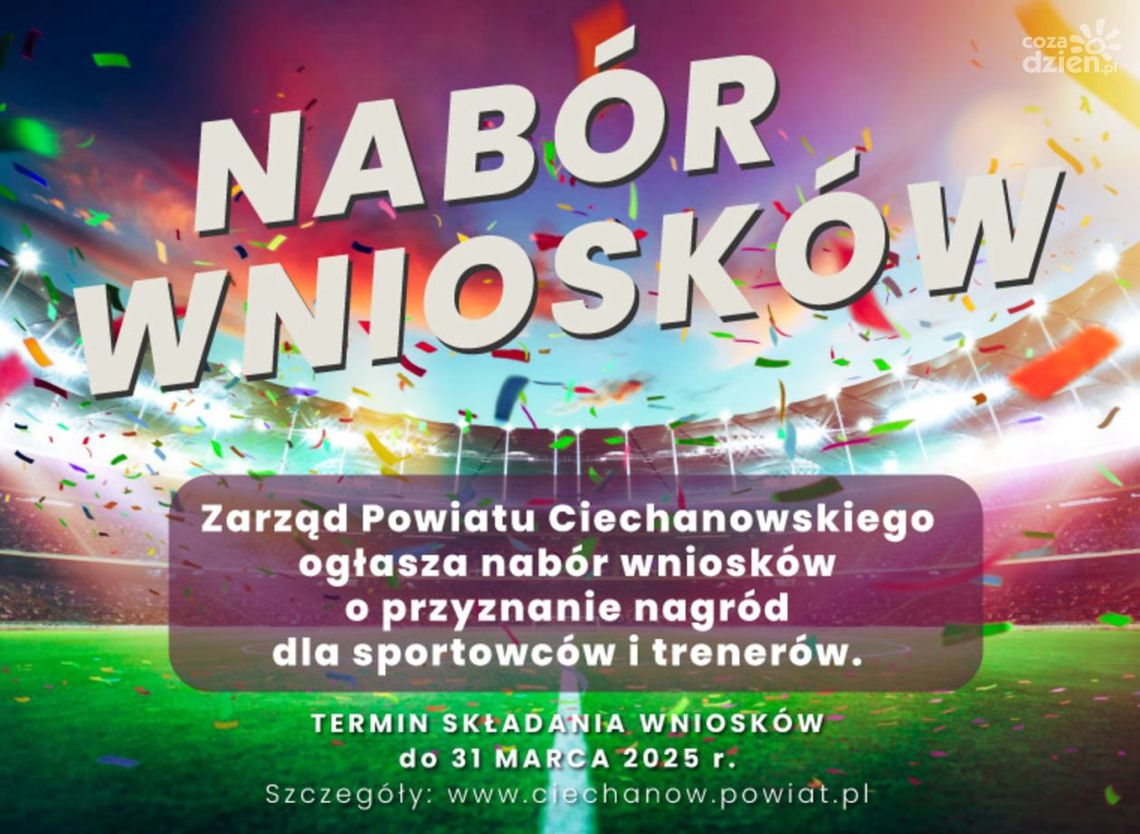 Nagrody dla sportowców i trenerów w powiecie ciechanowskim - wnioski do 31 marca